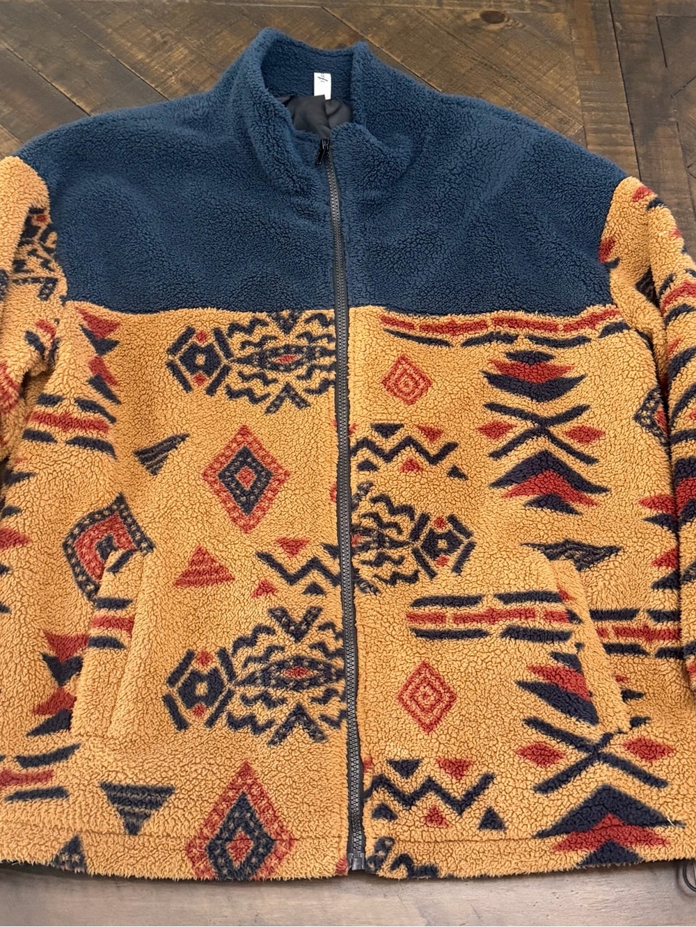 Men's Navy & Tan Patterned Lightweight Sherpa Jacket